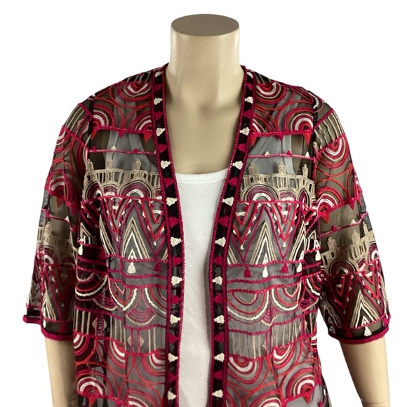 Catherines Multicolor Embroidered Mesh Topper Kimono Cardigan 0XWP - Picture 2 of 6
